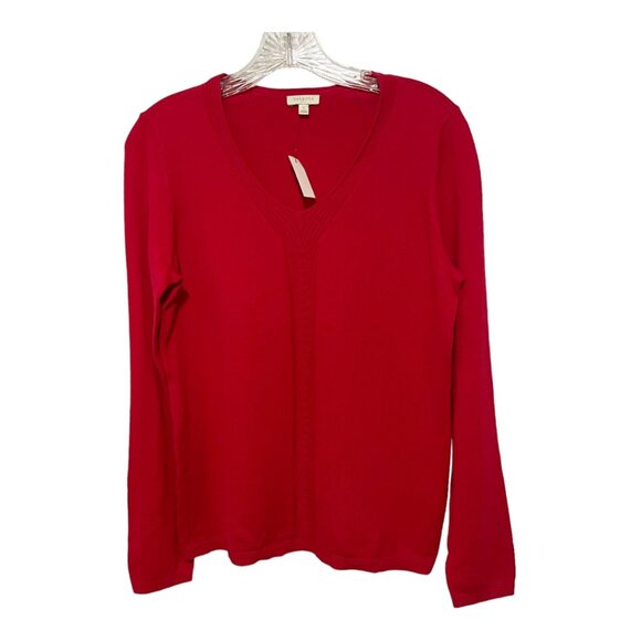 Talbots Small Red Cotton V Neck Sweater NEW WITH TAGS - Picture 2 of 6